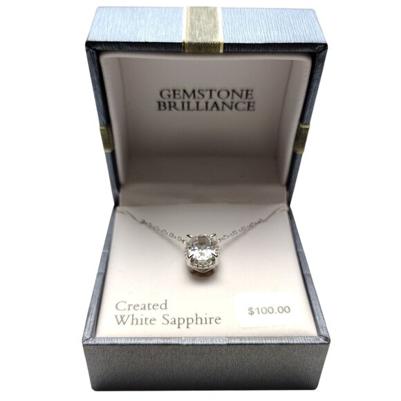 Gemstone Brilliance Jewelry - Created White Sapphire Pendant Necklace In Sterling Silver With Box